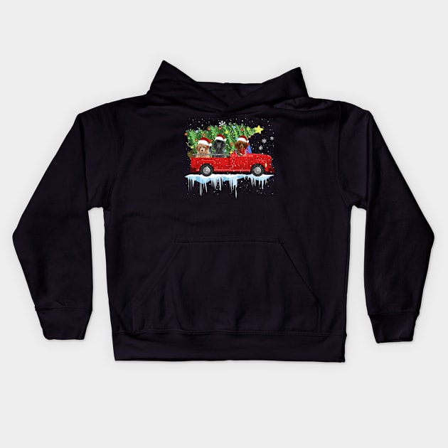 Red Car Truck Christmas Tree Merry Christmas Poodle Dog Kids Hoodie by nakos